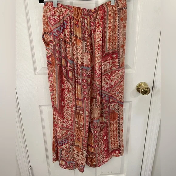 Rachel Zoe Aztec Boho Pattern Flowy Wide Leg Cropped Pants size M - Picture 3 of 5
